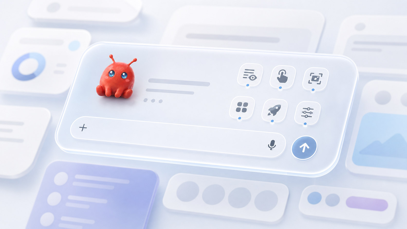 Abstract translucent Mobile Claw overlay assistant panel